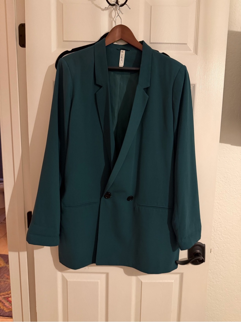 Emerald green Double-Breasted Women's long Blazer Jacket